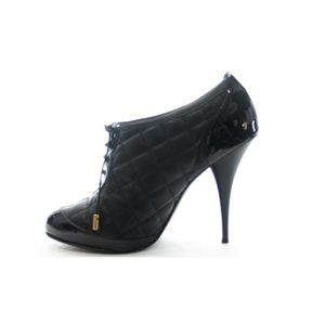 Black Quilted Patent Leather High Heel Ankle Boot